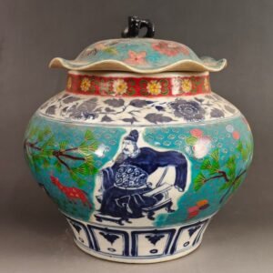 30cm Oriental Art Ceramic Temple Jar Hand Painted Scholar & Deer Scene (1)
