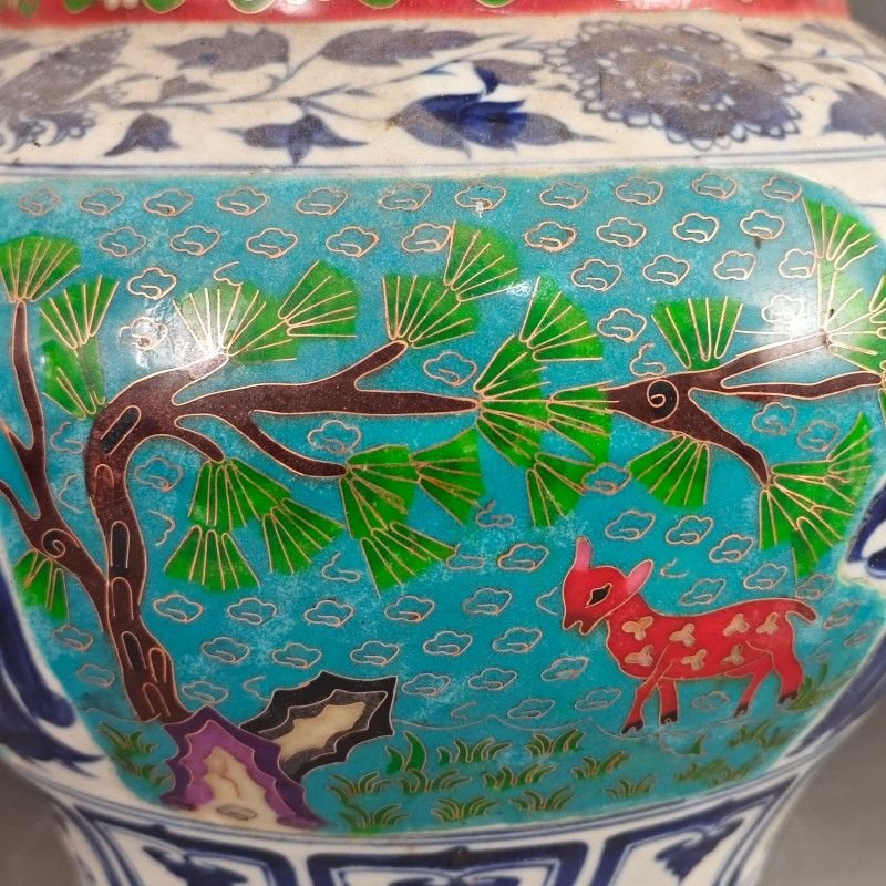 30cm Oriental Art Ceramic Temple Jar Hand Painted Scholar & Deer Scene (6)