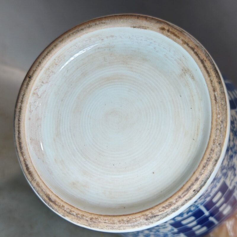 Antique Blue & White Double Happiness Porcelain Ginger Jars with Lids Set of 2 (1)