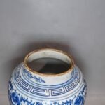 Antique Blue & White Double Happiness Porcelain Ginger Jars with Lids Set of 2 (7)