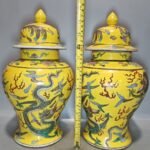 Antique Chinese Yellow Ground Famille Rose General Jar Pair — Dragons Among Clouds, Kangxi Mark (3)