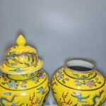 Antique Chinese Yellow Ground Famille Rose General Jar Pair — Dragons Among Clouds, Kangxi Mark (5)