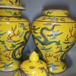 Antique Chinese Yellow Ground Famille Rose General Jar Pair — Dragons Among Clouds, Kangxi Mark (6)