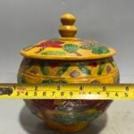 Antique Chinese Yellow Ground Sancai Relief Jar Pair (8)