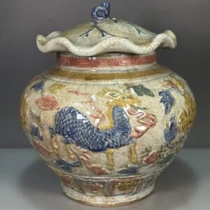 Antique Crackle Glaze Porcelain Ginger Jar with Dragon Motif (9)