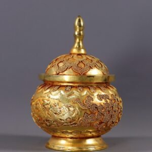 Antique Gilt Bronze Ginger Jar | Hand-Engraved Qilin & Phoenix | Repoussé Granulation Art