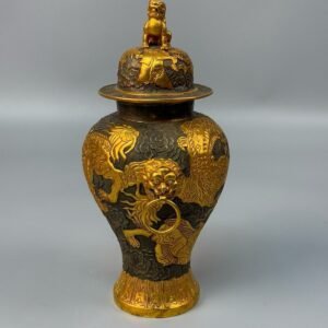 Antique Parcel-Gilt Bronze General Jar | High Relief Dragon | 1.49kg Collectible
