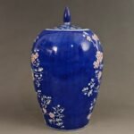 Blue Ground Underglaze Red Plum Blossom Lidded Jar, Chinese Porcelain Ginger Jar, Chinoiserie Home Decor (1)