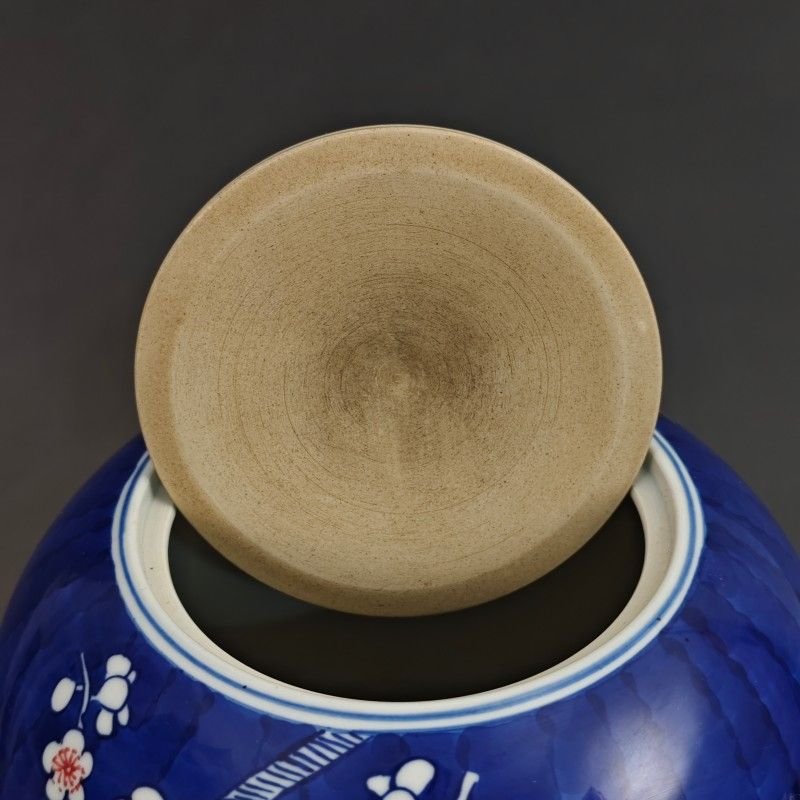 Blue Ground Underglaze Red Plum Blossom Lidded Jar, Chinese Porcelain Ginger Jar, Chinoiserie Home Decor (2)