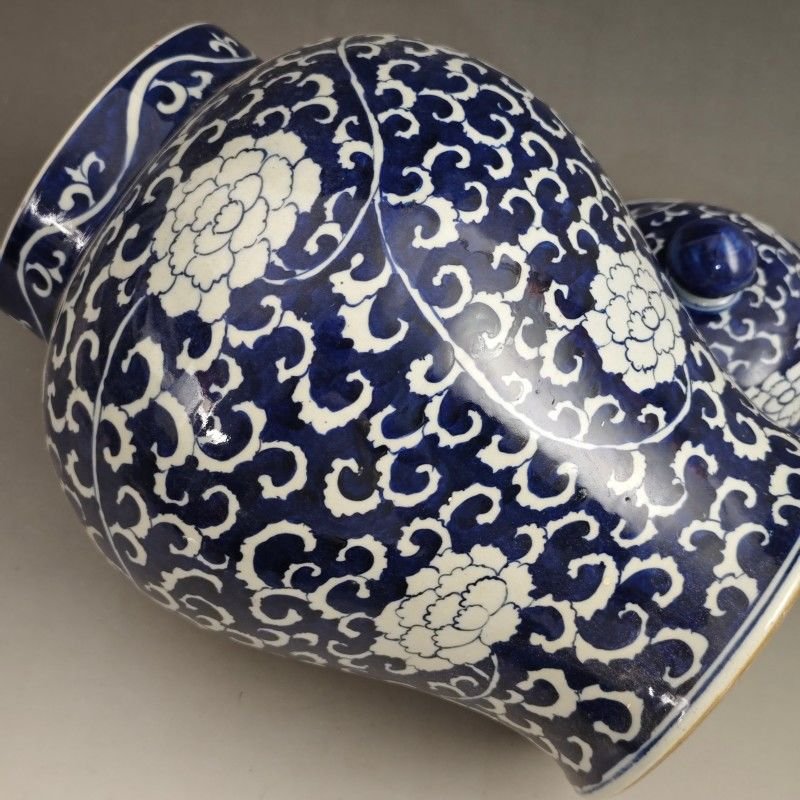 Blue & White Ice Plum Ginger Jar 40cm Large Chinoiserie Porcelain (1)