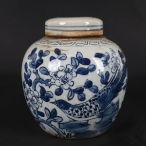 Blue and White Ginger Jar with Bird and Floral — Chinese Porcelain Tea Caddy, 5.9