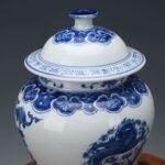 Blue and White Porcelain Ginger Jar Dragon and Phoenix Motif Hand Painted Chinoiserie Temple Jar (5)