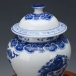 Blue and White Porcelain Ginger Jar Dragon and Phoenix Motif Hand Painted Chinoiserie Temple Jar (8)