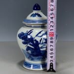 Blue and White Porcelain Ginger Jar Hand Painted Warrior Horse Scene Lidded Canister (7)