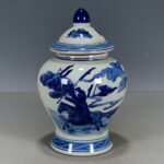 Blue and White Porcelain Ginger Jar Hand Painted Warrior Horse Scene Lidded Canister (8)