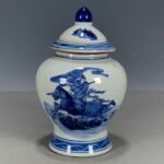 Blue and White Porcelain Ginger Jar Hand Painted Warrior Horse Scene Lidded Canister (9)
