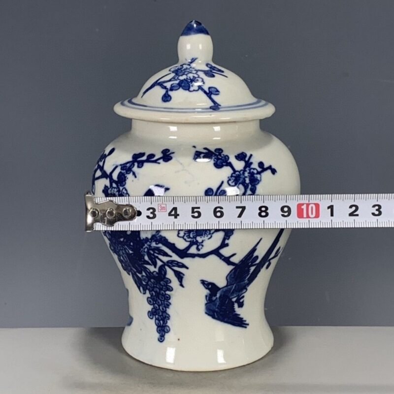 Blue and White Porcelain Ginger Jar with Bird & Plum Blossom Motif (1)