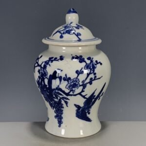 Blue and White Porcelain Ginger Jar with Bird & Plum Blossom Motif (2)