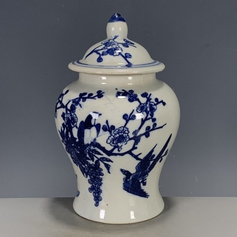 Blue and White Porcelain Ginger Jar with Bird & Plum Blossom Motif (2)