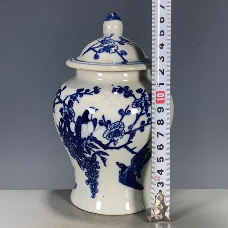 Blue and White Porcelain Ginger Jar with Bird & Plum Blossom Motif (9)