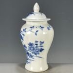 Blue and White Porcelain Ginger Jar with Lid 7.3 Chinoiserie Bird & Flower Motif (1)
