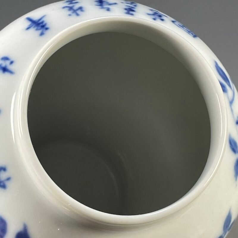 Blue and White Porcelain Ginger Jar with Lid 7.3 Chinoiserie Bird & Flower Motif (3)