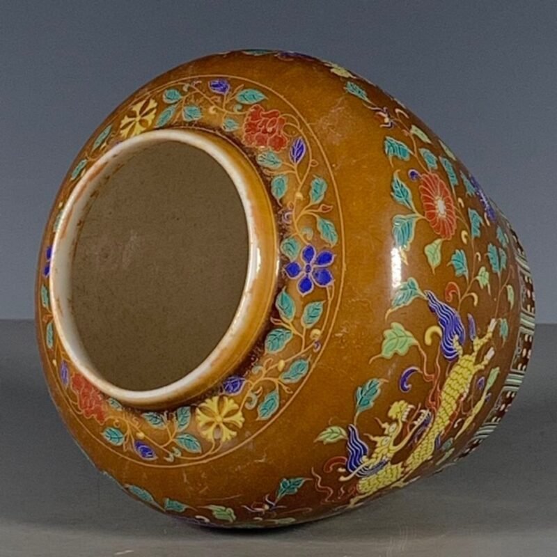 Brown Glazed Famille Rose Porcelain Mini Ginger Jar (3)