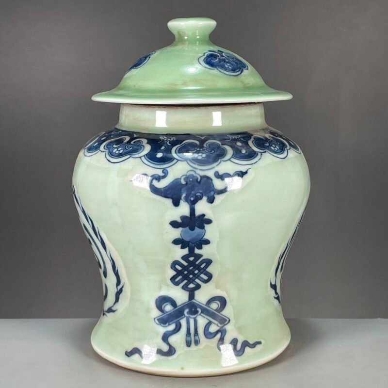 Celadon and Blue Porcelain Ginger Jar with Lid (5)