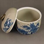Chinese Blue & White Porcelain Tea Caddy with Brass Ring Handle (4)