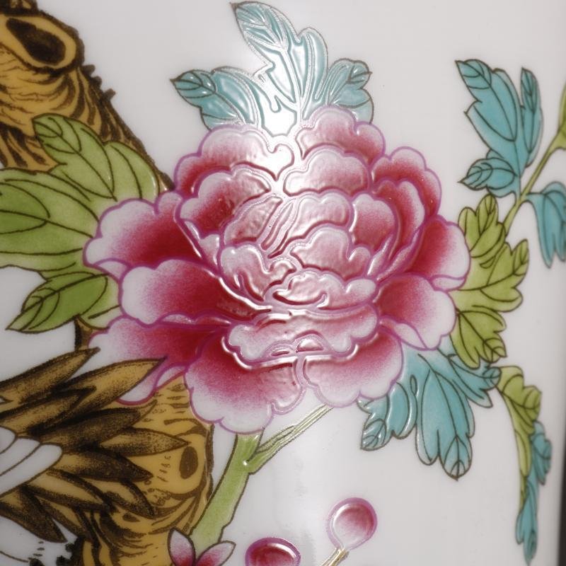 Chinese Famille Rose Ginger Jar Porcelain Crane & Peach Motif with Lid (4)