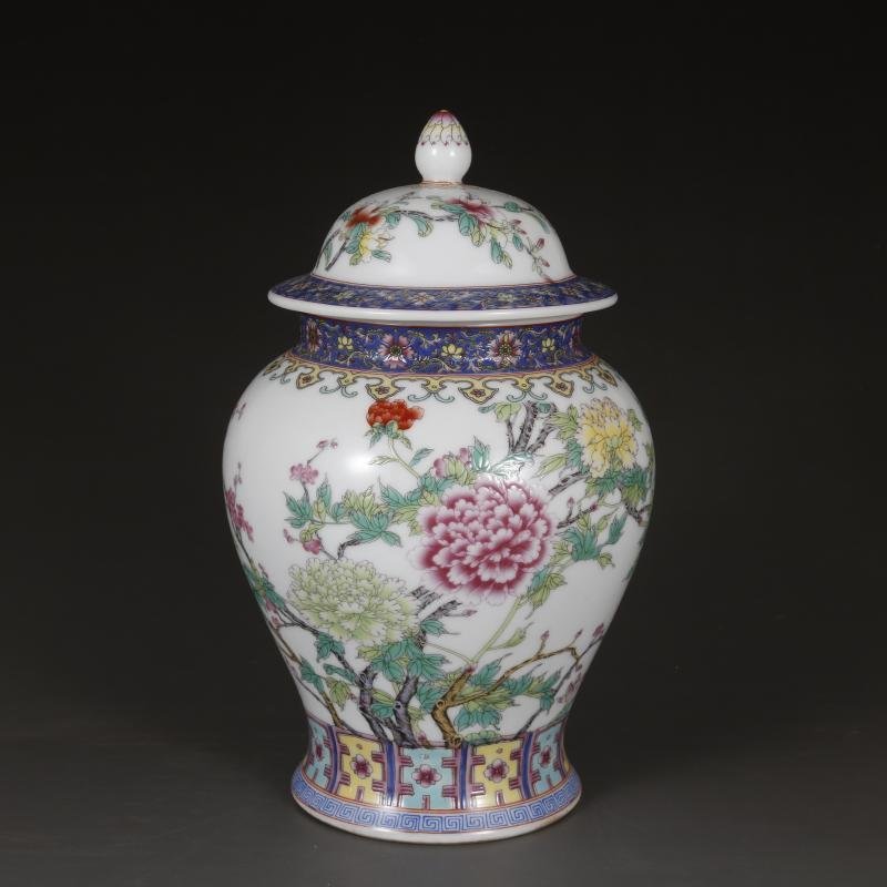Chinese Famille Rose Ginger Jar Porcelain Peony Flower Vase with Lid (3)