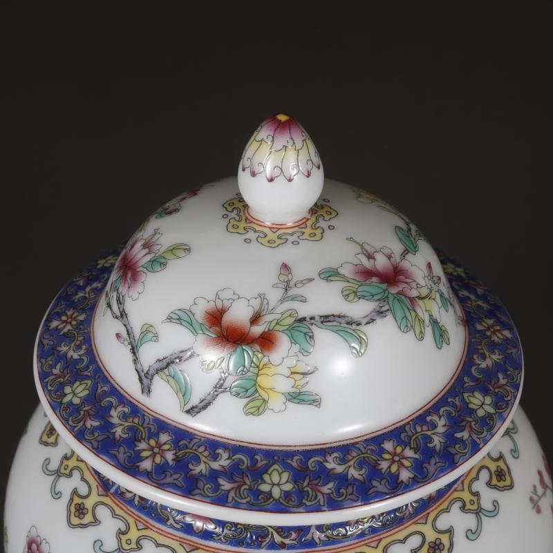 Chinese Famille Rose Ginger Jar Porcelain Peony Flower Vase with Lid (6)