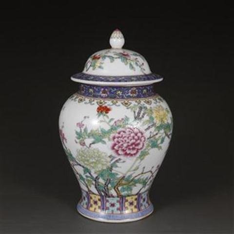 Chinese Famille Rose Ginger Jar Porcelain Peony Flower Vase with Lid (8)