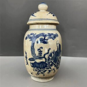 Crackle Glaze Blue and White Ginger Jar — Guiguzi Descending the Mountain Porcelain, 6.7