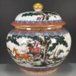 Chinoiserie Ginger Jar with Lid 7.1 (18cm) Horse & Pine Porcelain Temple Jar (5)