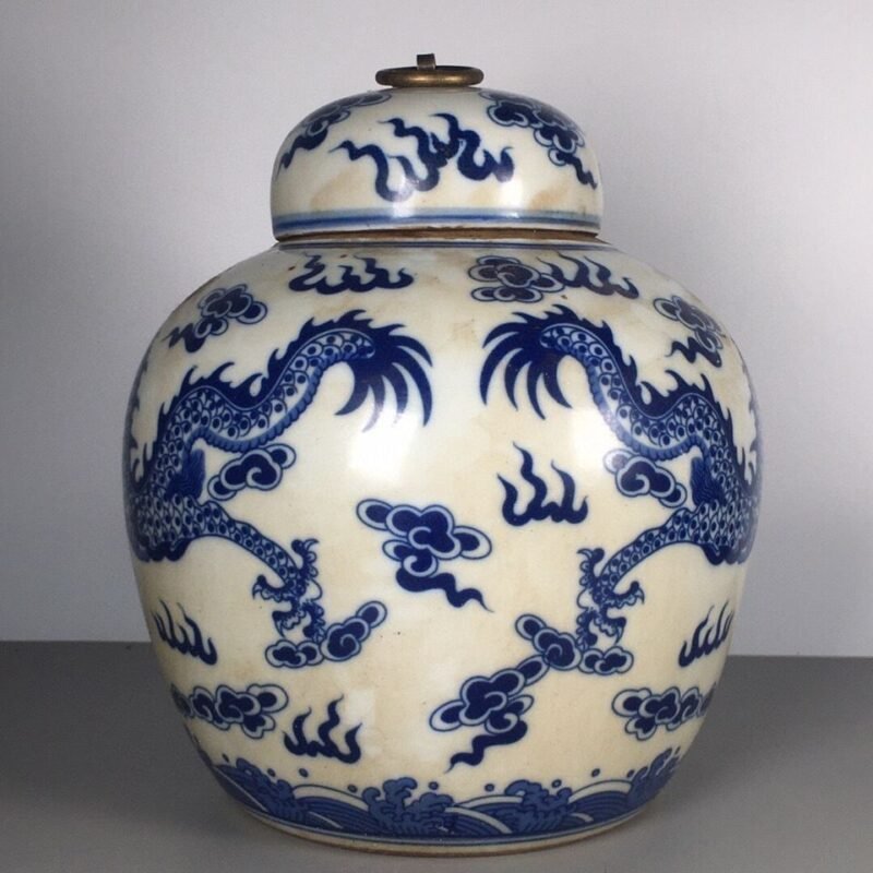 Classic Blue & White Porcelain Dragon Ginger Jar with Lid (8)