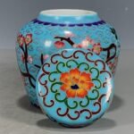Cloisonne Style Bird & Plum Blossom Chinoiserie Ginger Jar, Turquoise Blue Lidded Porcelain Canister (8)