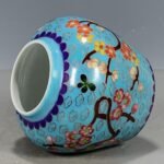Cloisonne Style Bird & Plum Blossom Chinoiserie Ginger Jar, Turquoise Blue Lidded Porcelain Canister (9)