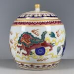 Colorful Enamel Lion Chinoiserie Ginger Jar, Lidded Porcelain Storage Jar (5)