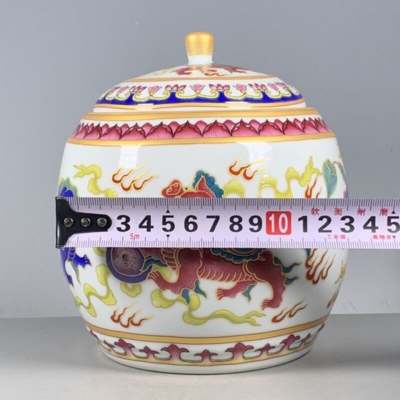 Colorful Enamel Lion Chinoiserie Ginger Jar, Lidded Porcelain Storage Jar (9)