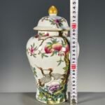 Crane & Peach Ginger Jar, 9.8 Porcelain Jar with Floral Motif (1)