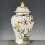 Crane & Peach Ginger Jar, 9.8 Porcelain Jar with Floral Motif (2)