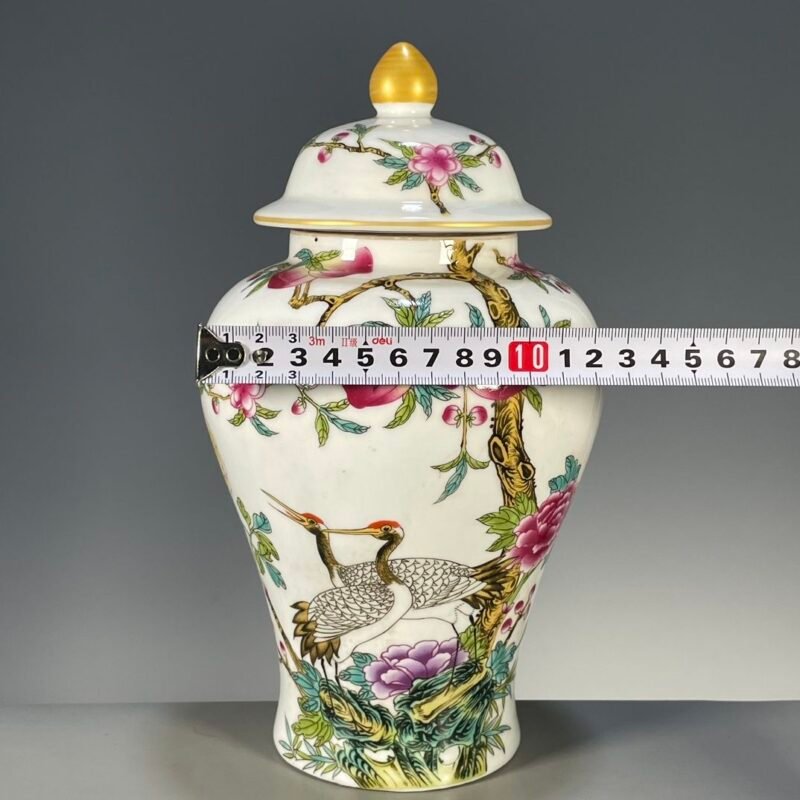 Crane & Peach Ginger Jar, 9.8 Porcelain Jar with Floral Motif (4)