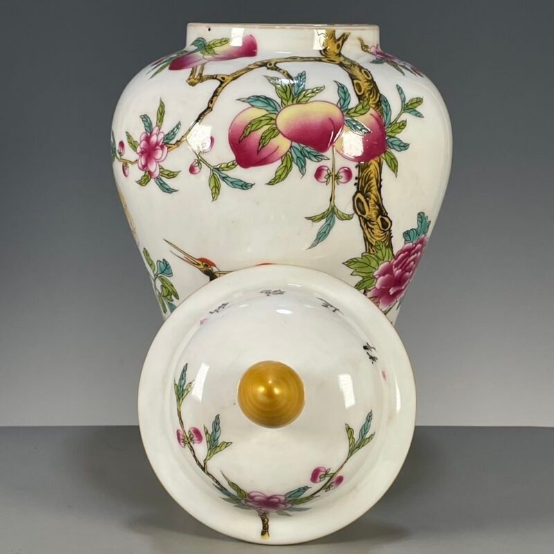Crane & Peach Ginger Jar, 9.8 Porcelain Jar with Floral Motif (6)