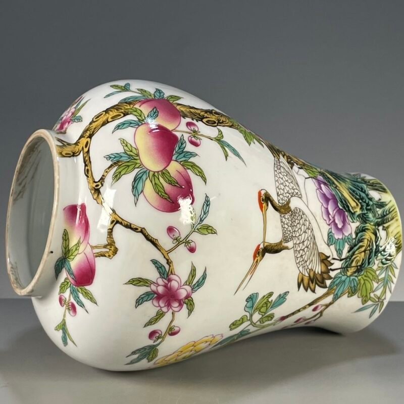 Crane & Peach Ginger Jar, 9.8 Porcelain Jar with Floral Motif (8)