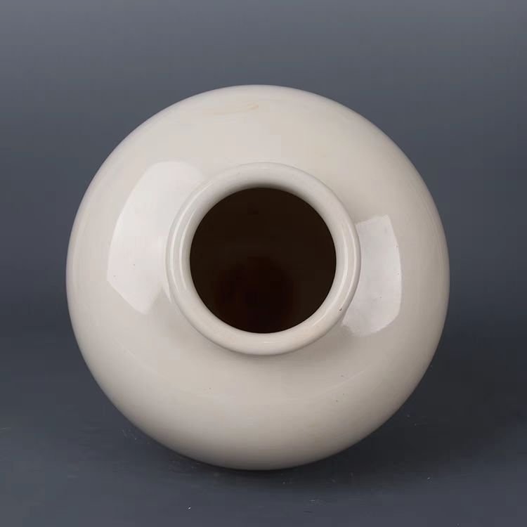 Cream White Plain Porcelain Ginger Jar with Lid (2)