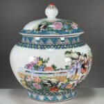 Elegant Chinoiserie Ginger Jar with Lid 8 Oriental Ladies & Floral Porcelain Vase (1)