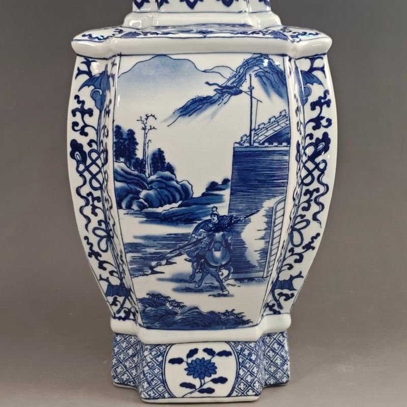 Extra Large Blue and White Porcelain Square Ginger Jar (4)