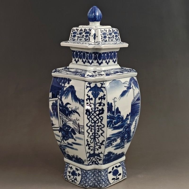 Extra Large Blue and White Porcelain Square Ginger Jar (6)