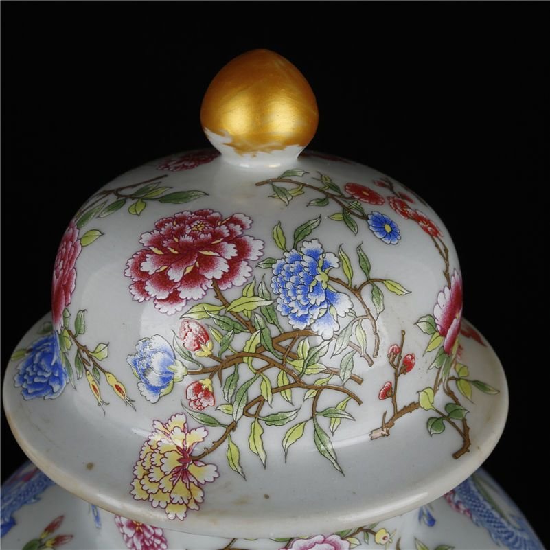 Famille Rose Blue Dragon Tall Ginger Jar (2)